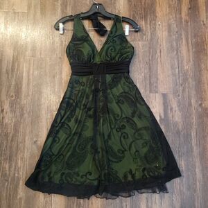 Speechless Green and Black Sparkly Flare Halter Dress
